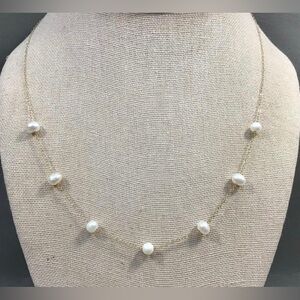 Genuine freshwater pearl and 14k solid gold chain necklace